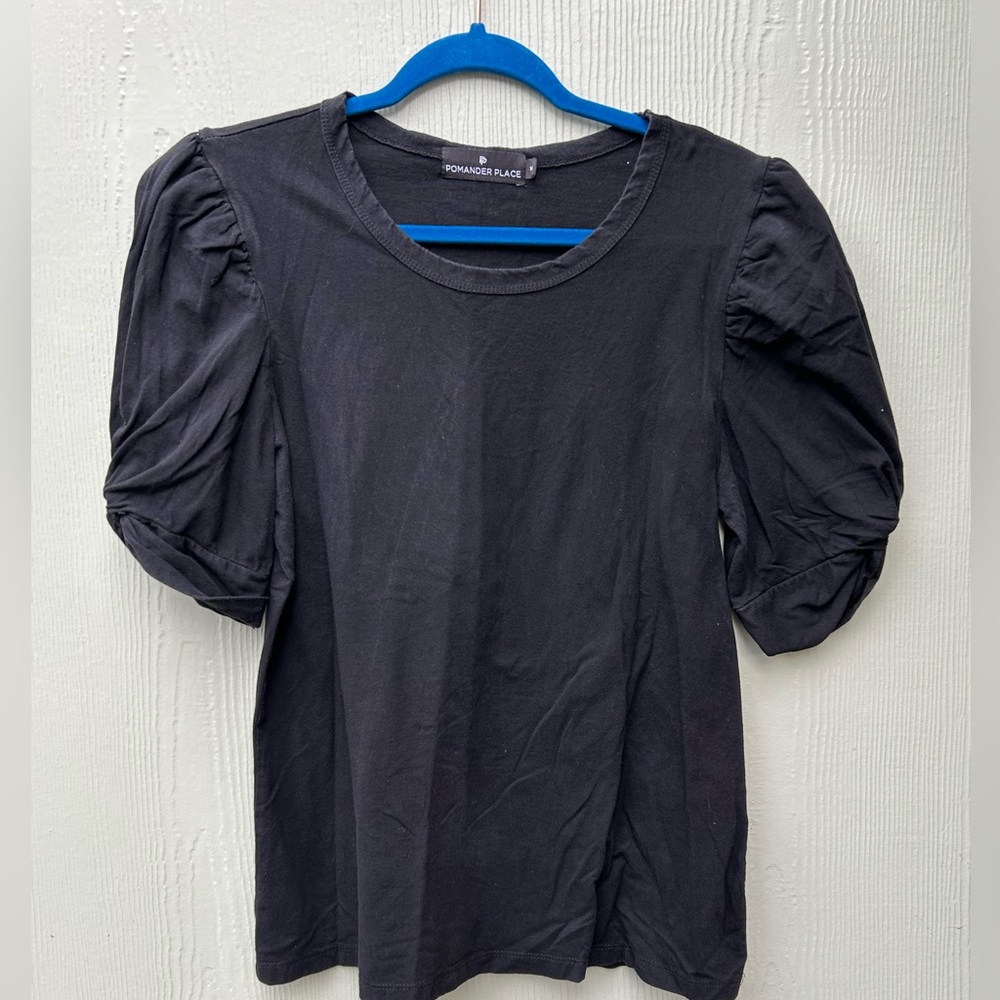Pomander Place Black Puff Sleeve Ruched T-Shirt
